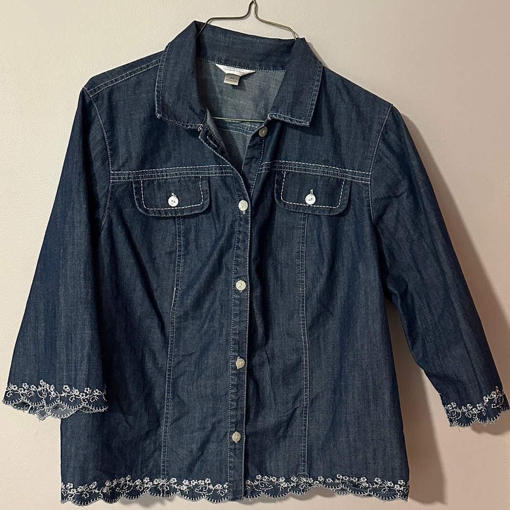 Christopher & Banks Blue Denim Jacket with White Embroidery
